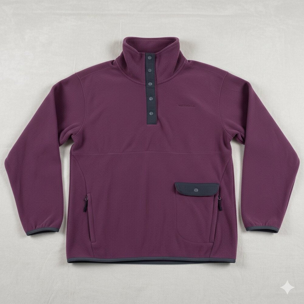 Merrell Medium Women's Fleece 1/4 Snap Purple Zip Pocket Casual Pullover Top EUC